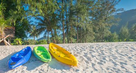 kayaks on a beach at  Koh Phangan, Thailand