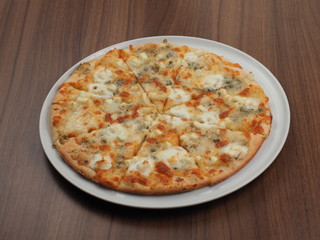 Pizza with cheese in a plate