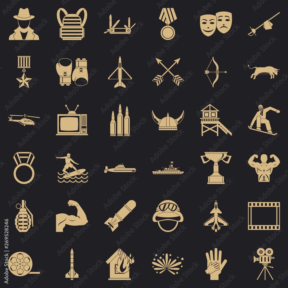Poster snowboarding icons set. simple style of 36 snowboarding vector icons for web for any design