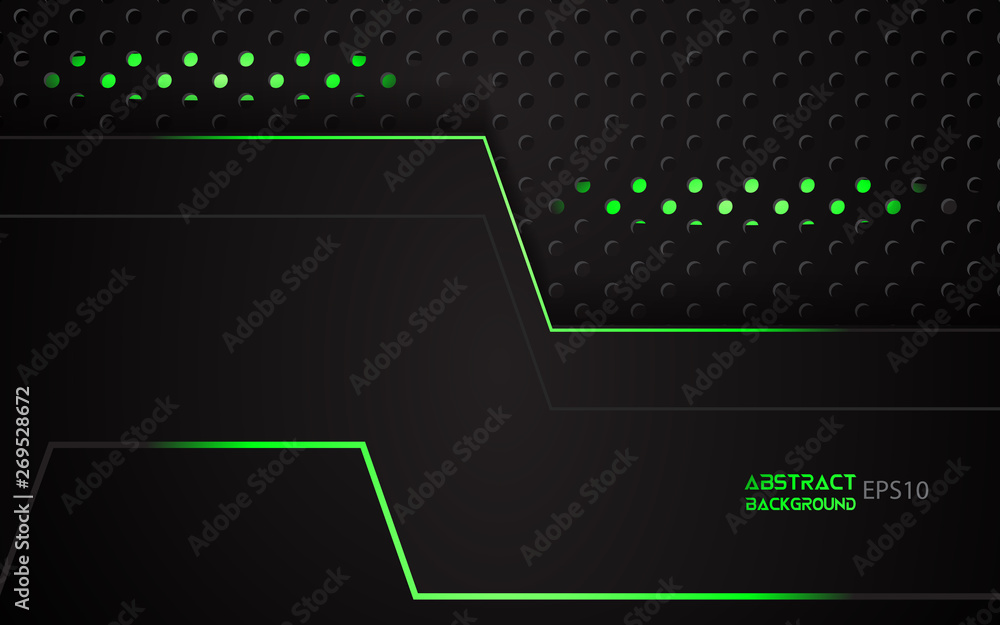 Poster dark abstract modern background texture. overlap layers 3d effect with green light decoration. vecto