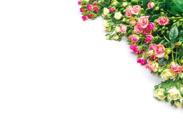 bouquet of small colored roses on a white background - Image