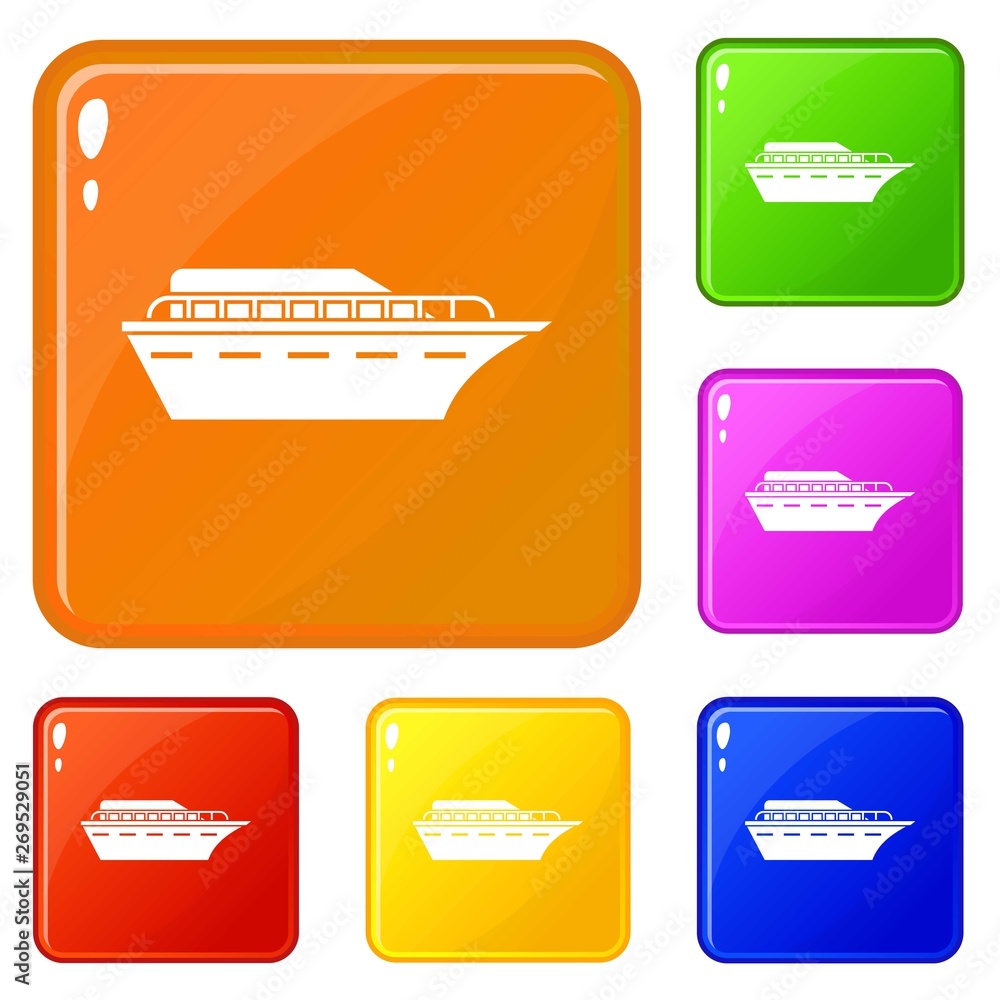Poster powerboat icons set collection vector 6 color isolated on white background