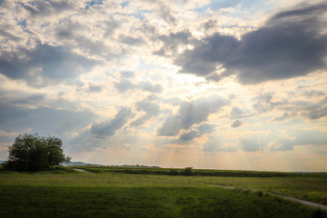 Rural landscape in Bliesgau. Saarland, western Germany on a cloudy yet bright afternoon in the...
