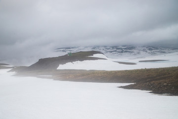View of the house in the clouds on the Kamchatka Peninsula