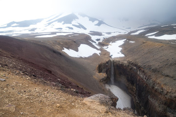 waterfall and mountain view on the Kamchatka Peninsula