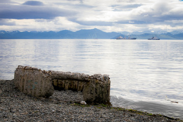 View of warships and landscapes of Avacha Bay, Petropavlovsk Kamchatsky