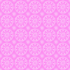Delicate, lace seamless pattern: white, contoured circles on pink background