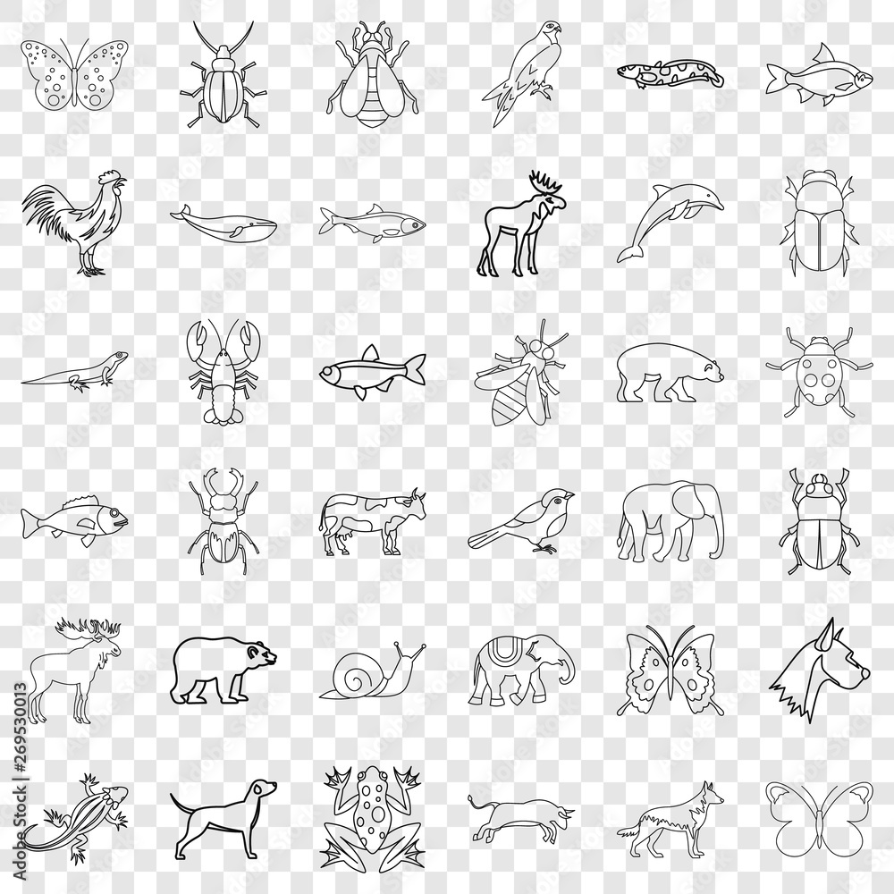 Poster insect icons set. outline style of 36 insect vector icons for web for any design
