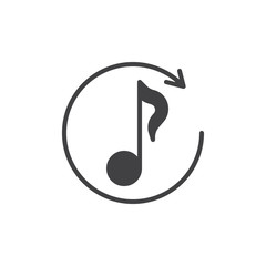Replay music vector icon. filled flat sign for mobile concept and web design. Refresh music note glyph icon. Symbol, logo illustration. Vector graphics