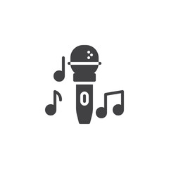 Music note microphone vector icon. filled flat sign for mobile concept and web design. Karaoke mic glyph icon. Symbol, logo illustration. Vector graphics