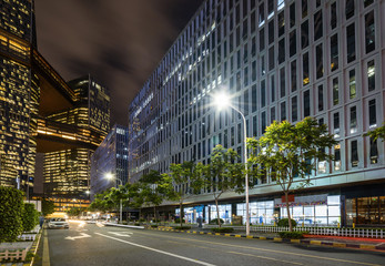 Office buildings and highways at night in the financial center, Shenzhen, China