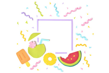 Summer fruit paper cut on white background - isolated