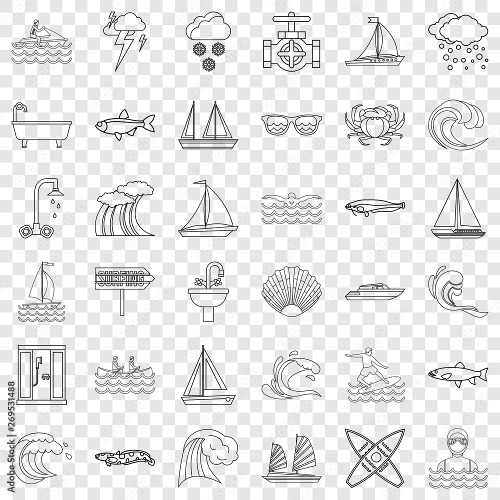 Aufkleber ocean icons set. outline style of 36 ocean vector icons for web for any design