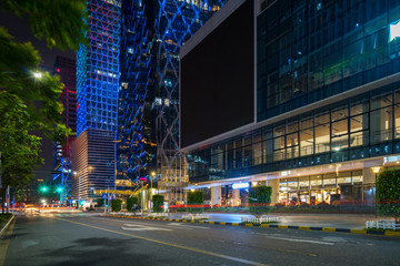 Obraz premium Office buildings and highways at night in the financial center, Shenzhen, China
