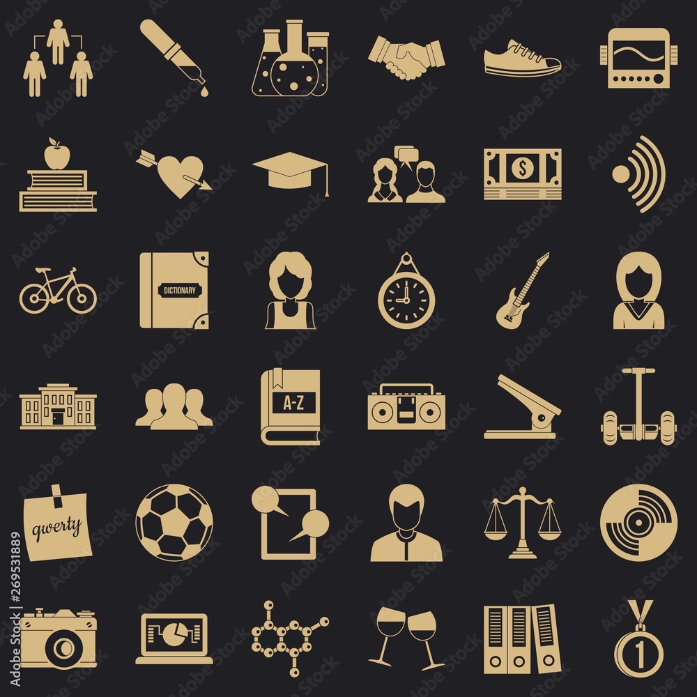 Poster hi school icons set. simple style of 36 hi school vector icons for web for any design