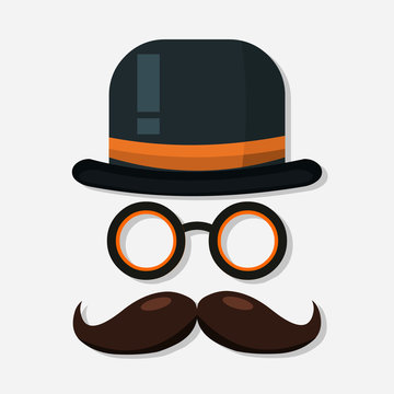 bowler hat  glasses  and mustache for hipster or father day concept vector illustration