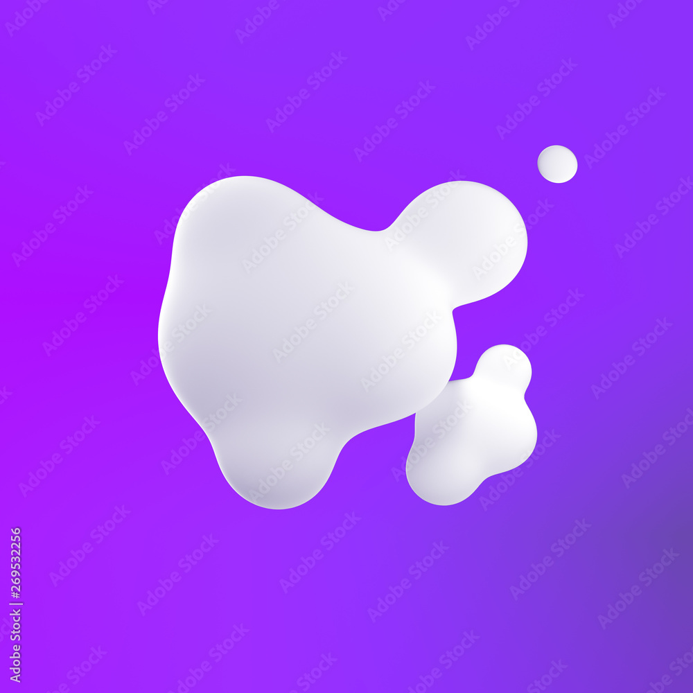 Poster white blot isolated on purple. fluid abstract shape banner, dinamic soft design element and frame. 3