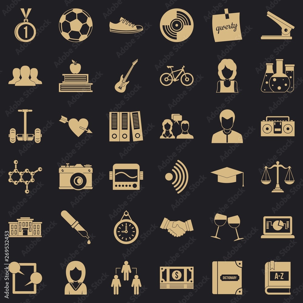 Poster school book icons set. simple style of 36 school book vector icons for web for any design