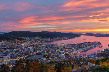 Fototapeta na wymiar Bergen city view from Mount Floyen. Bergen, Norway.