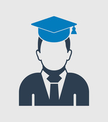 Male graduate student icon with gown and cap. Flat style vector EPS.