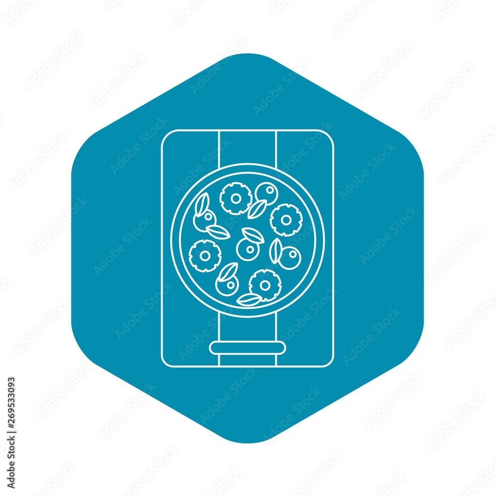 Poster pizza with pineapple and basil icon. outline illustration of pizza with pineapple and basil vector i