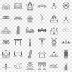 Country architecture icons set. Outline style of 36 countru architecture vector icons for web for any design