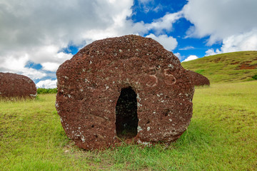 Profile view of Pukao in Easter Island