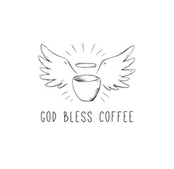 Funny coffee sticker design hand drawn illustration