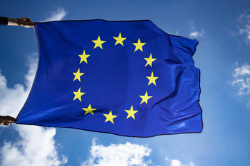The flag of Europe waving in the wind
