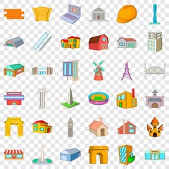 Project icons set. Cartoon style of 36 project vector icons for web for any design