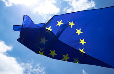 The flag of Europe waving in the wind