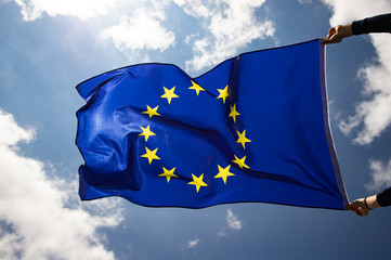 The flag of Europe waving in the wind