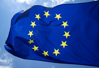 The flag of Europe waving in the wind