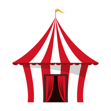 Circus tent with flag cartoon isolated vector illustration