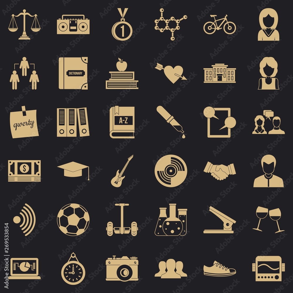 Poster pupil icons set. simple style of 36 pupil vector icons for web for any design