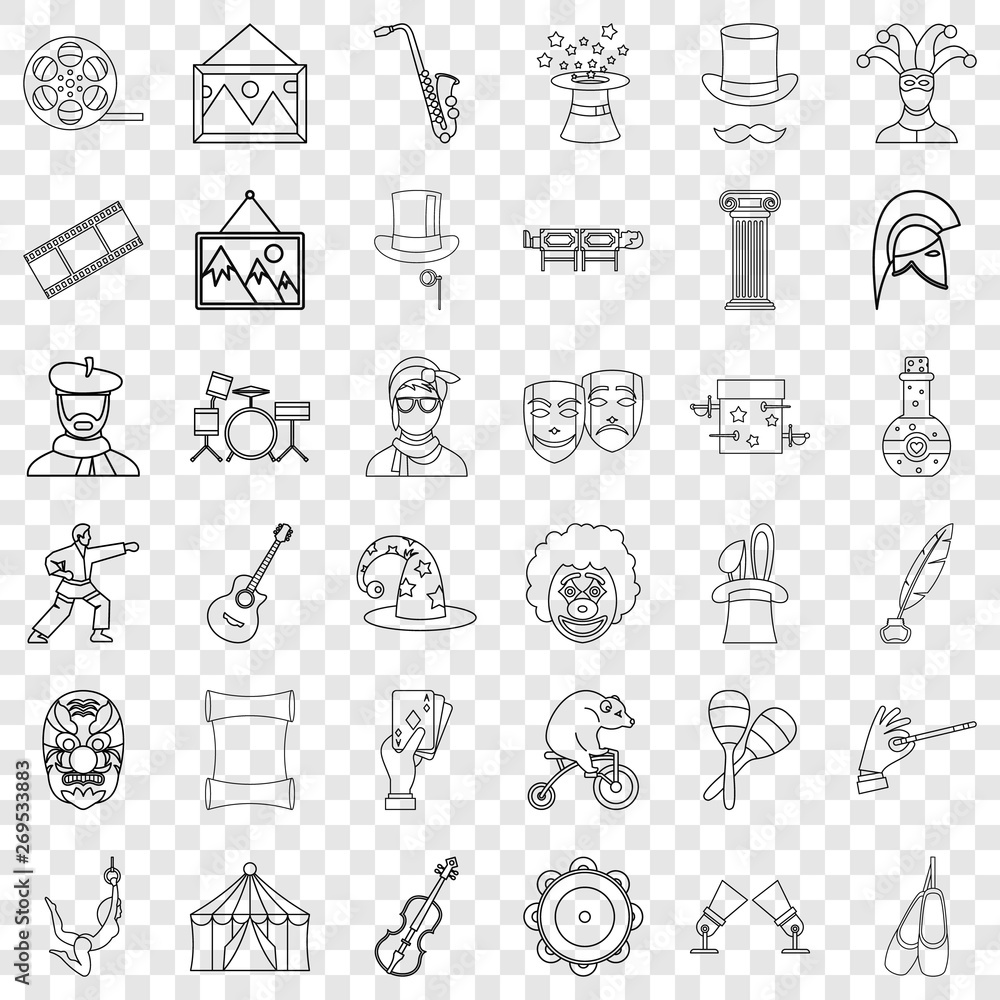 Sticker circus icons set. outline style of 36 circus vector icons for web for any design - Stickers