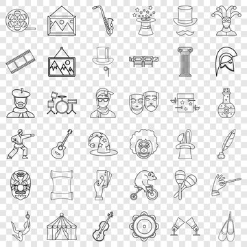 Circus icons set. Outline style of 36 circus vector icons for web for any design