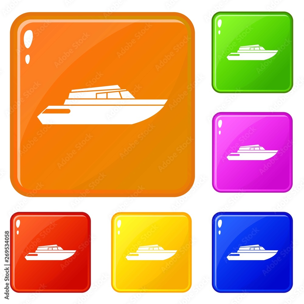 Poster planing powerboat icons set collection vector 6 color isolated on white background