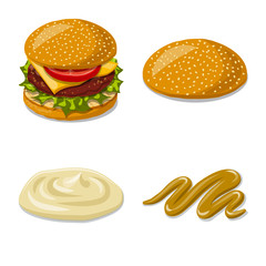 Isolated object of burger and sandwich symbol. Set of burger and slice vector icon for stock.