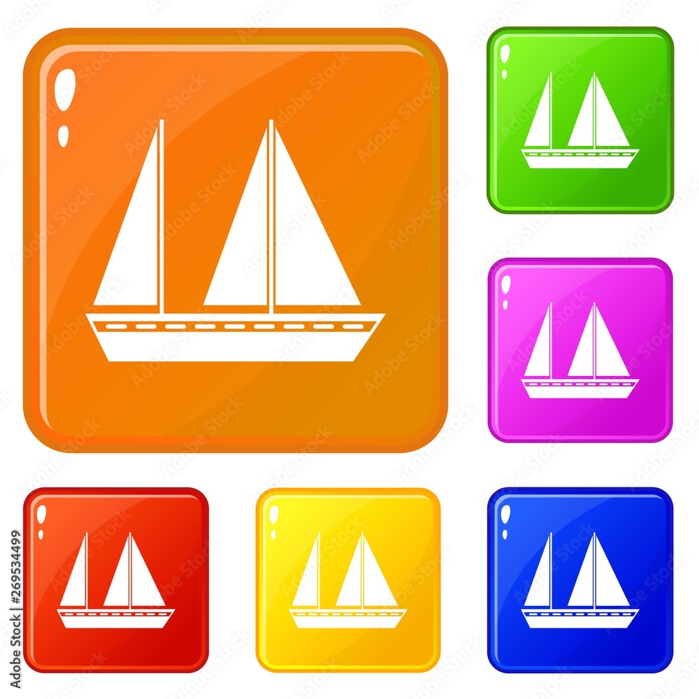 Poster sailing boat icons set collection vector 6 color isolated on white background