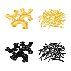 Isolated object of pasta and carbohydrate sign. Collection of pasta and macaroni stock symbol for web.