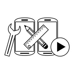 Smartphone technical support technology in black and white