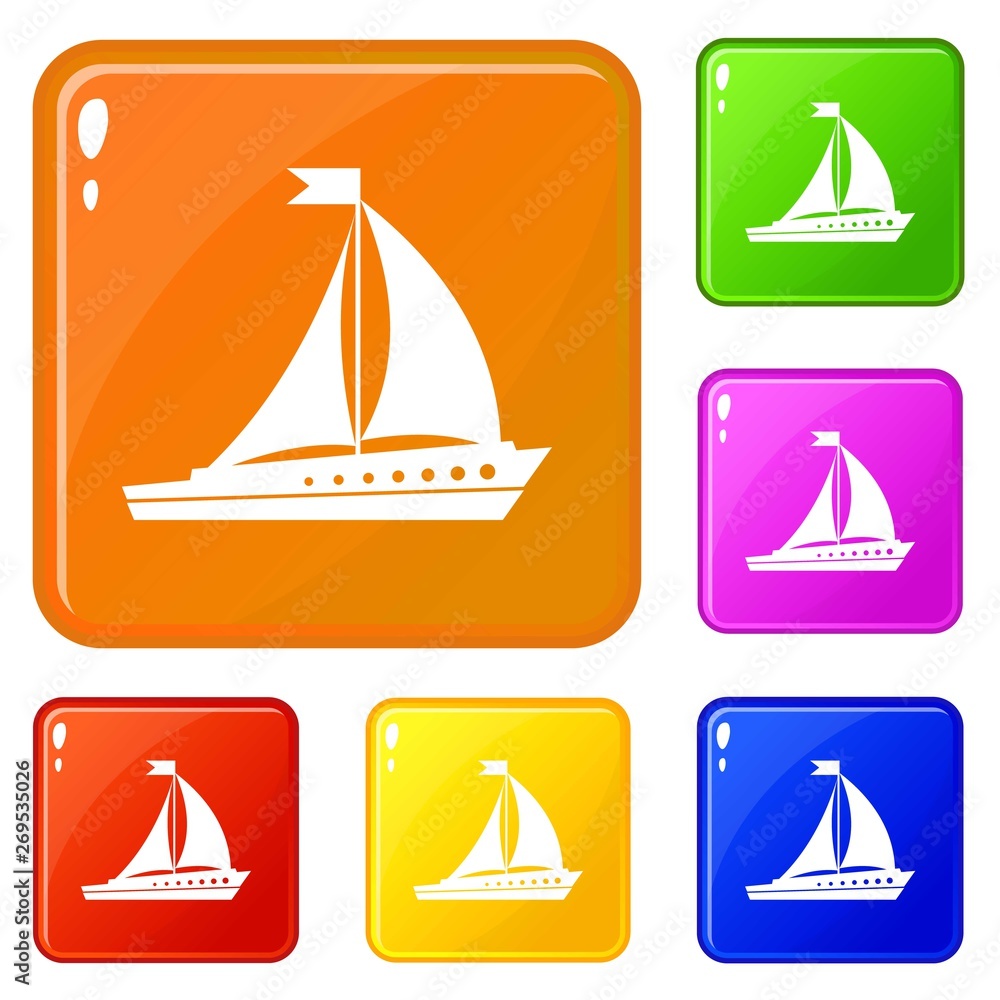 Poster sailing ship icons set collection vector 6 color isolated on white background