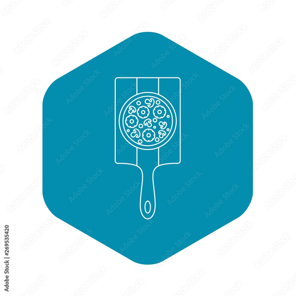 Aufkleber pizza with with ingredients on board icon. outline illustration of pizza with with ingredients on bo