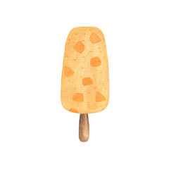 Watercolor illustration, ice cream isolated object on the white background, simple ornament of orange juice ice cream, food illustration for any purposes