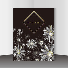 Graphical Invitation design of White flower, illustration