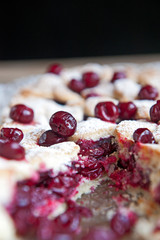 Cherry pie with heart shaped on the rustic background