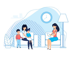 Mother with Kids on Psychologist Consultation