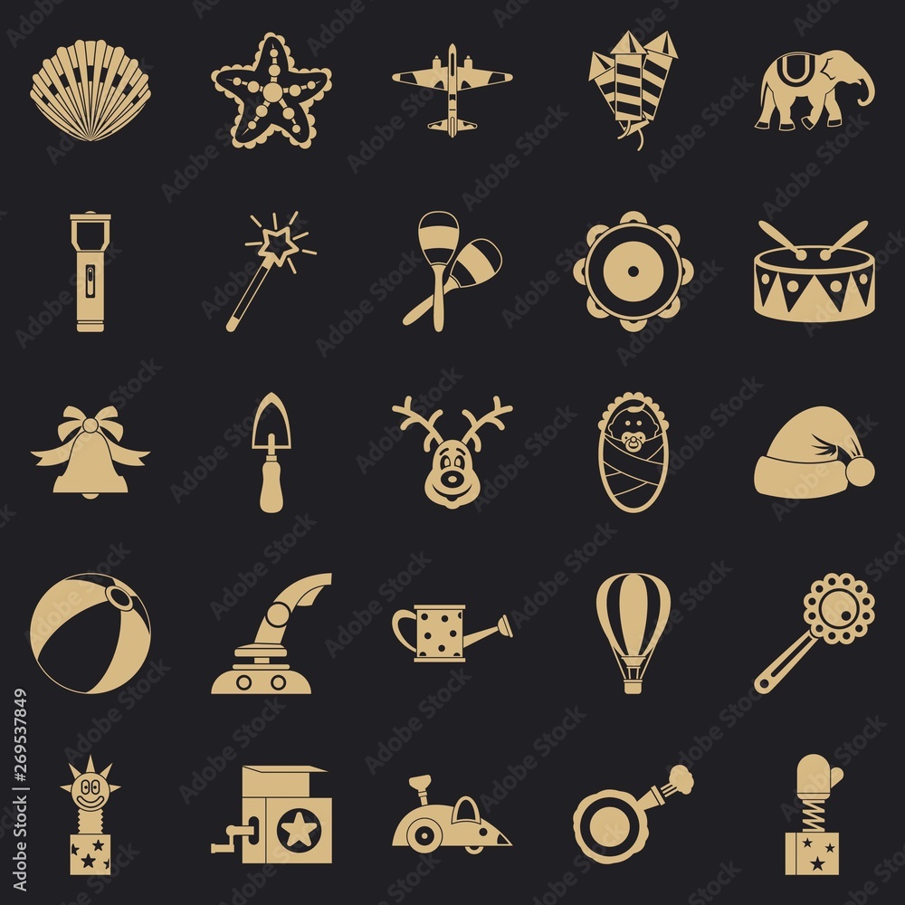 Poster obsolete toy icons set. simple set of 25 obsolete toy vector icons for web for any design
