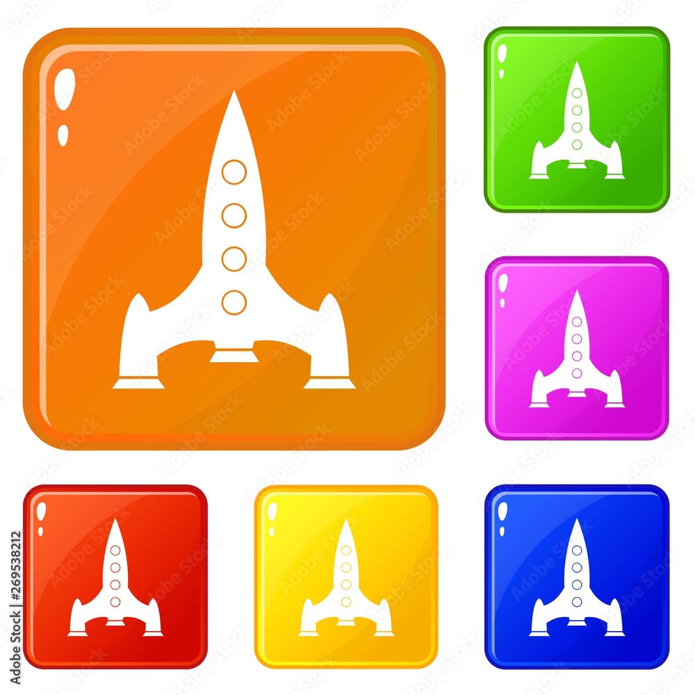 Poster rocket icons set collection vector 6 color isolated on white background